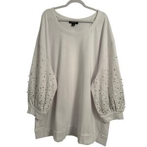 Roaman’s NWOT Chic Casual Pearl & Studded Balloon Sleeve Sweatshirt Tunic 2X
